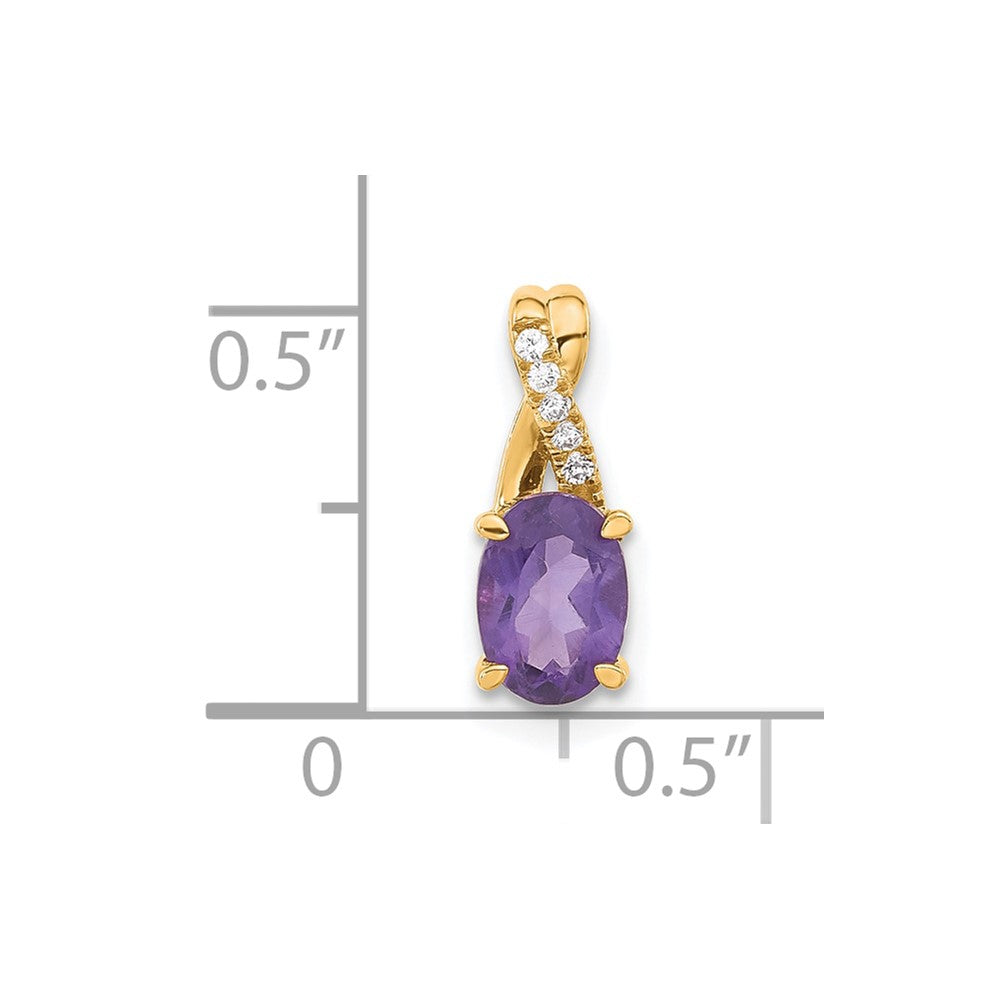 14K Yellow Gold Oval Amethyst and Diamond Pendant