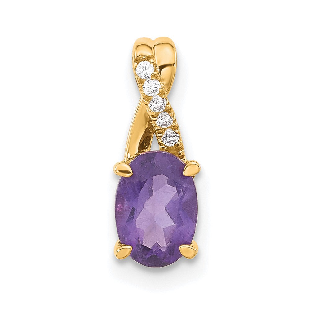 14K Yellow Gold Oval Amethyst and Diamond Pendant