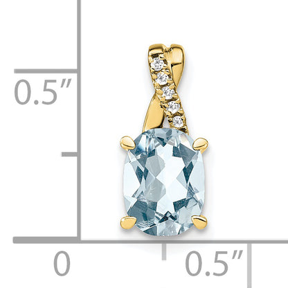 10K Yellow Gold Oval Aquamarine And Diamond Pendant