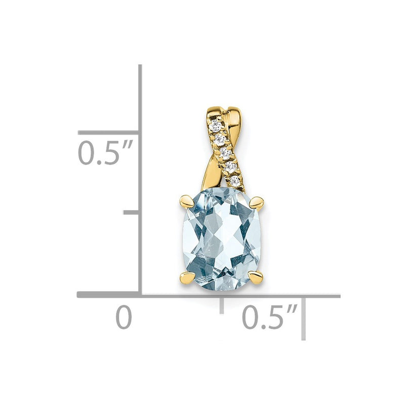 10K Yellow Gold Oval Aquamarine And Diamond Pendant