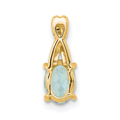 14K Yellow Gold Oval Aquamarine and Diamond Pendant