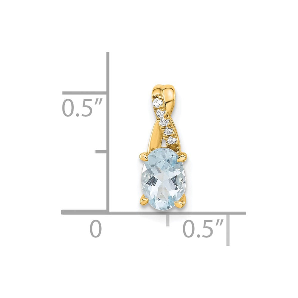 14K Yellow Gold Oval Aquamarine and Diamond Pendant