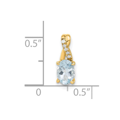 14K Yellow Gold Oval Aquamarine and Diamond Pendant