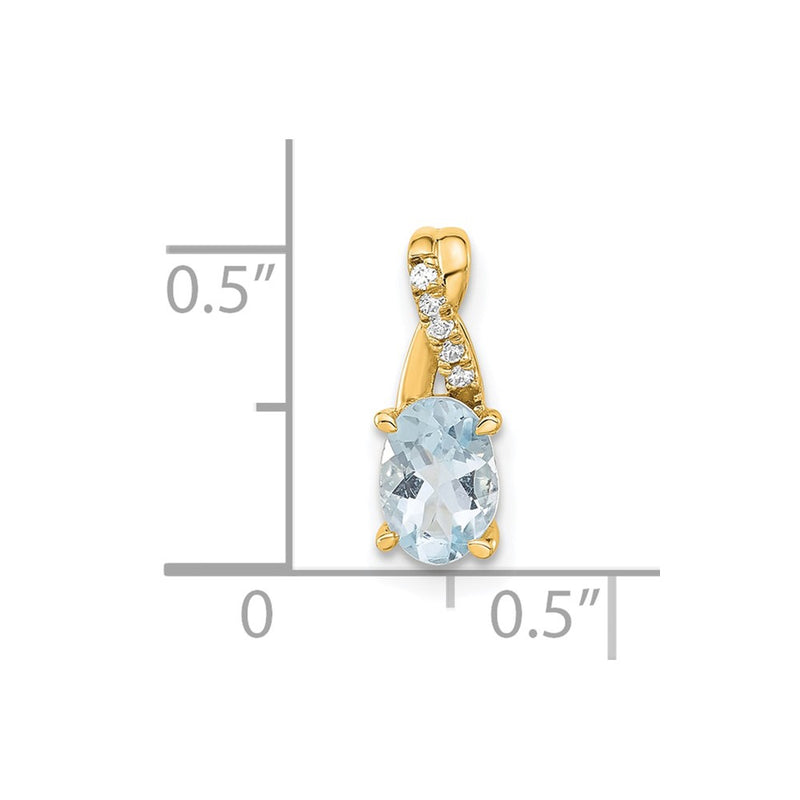 14K Yellow Gold Oval Aquamarine and Diamond Pendant