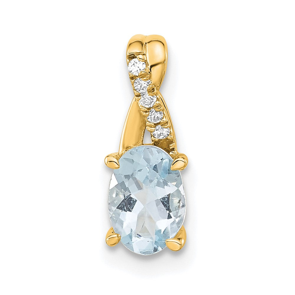 14K Yellow Gold Oval Aquamarine and Diamond Pendant