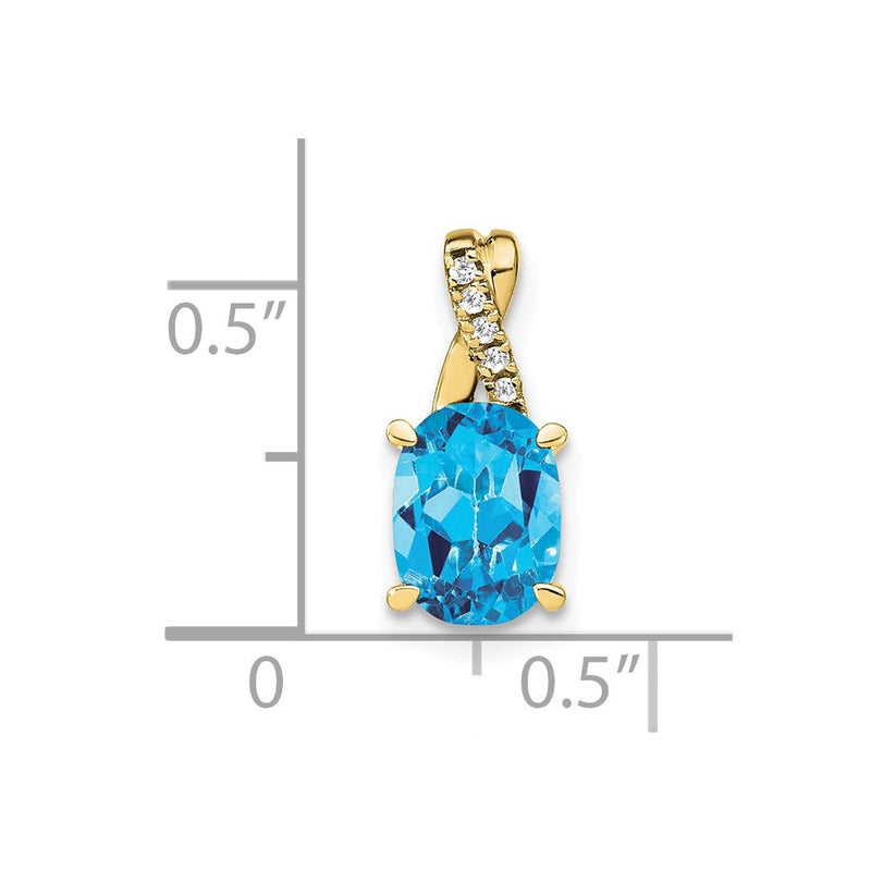 10K Yellow Gold Oval Blue Topaz And Diamond Pendant