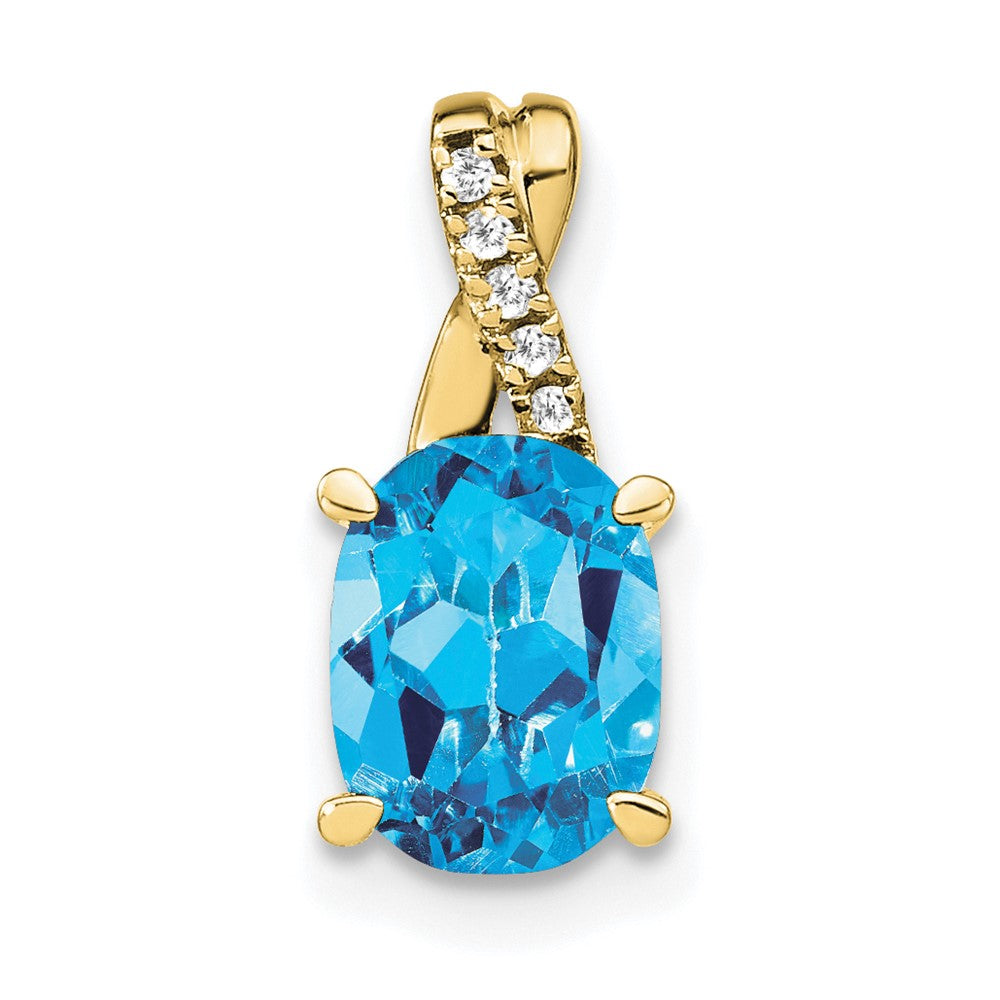 10K Yellow Gold Oval Blue Topaz And Diamond Pendant