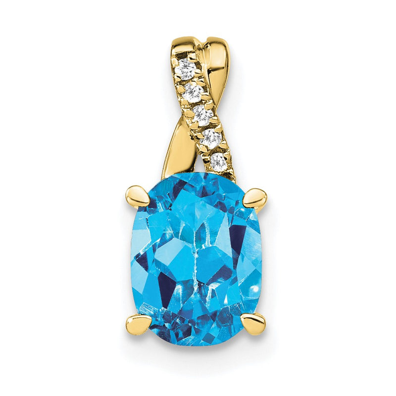 10K Yellow Gold Oval Blue Topaz And Diamond Pendant