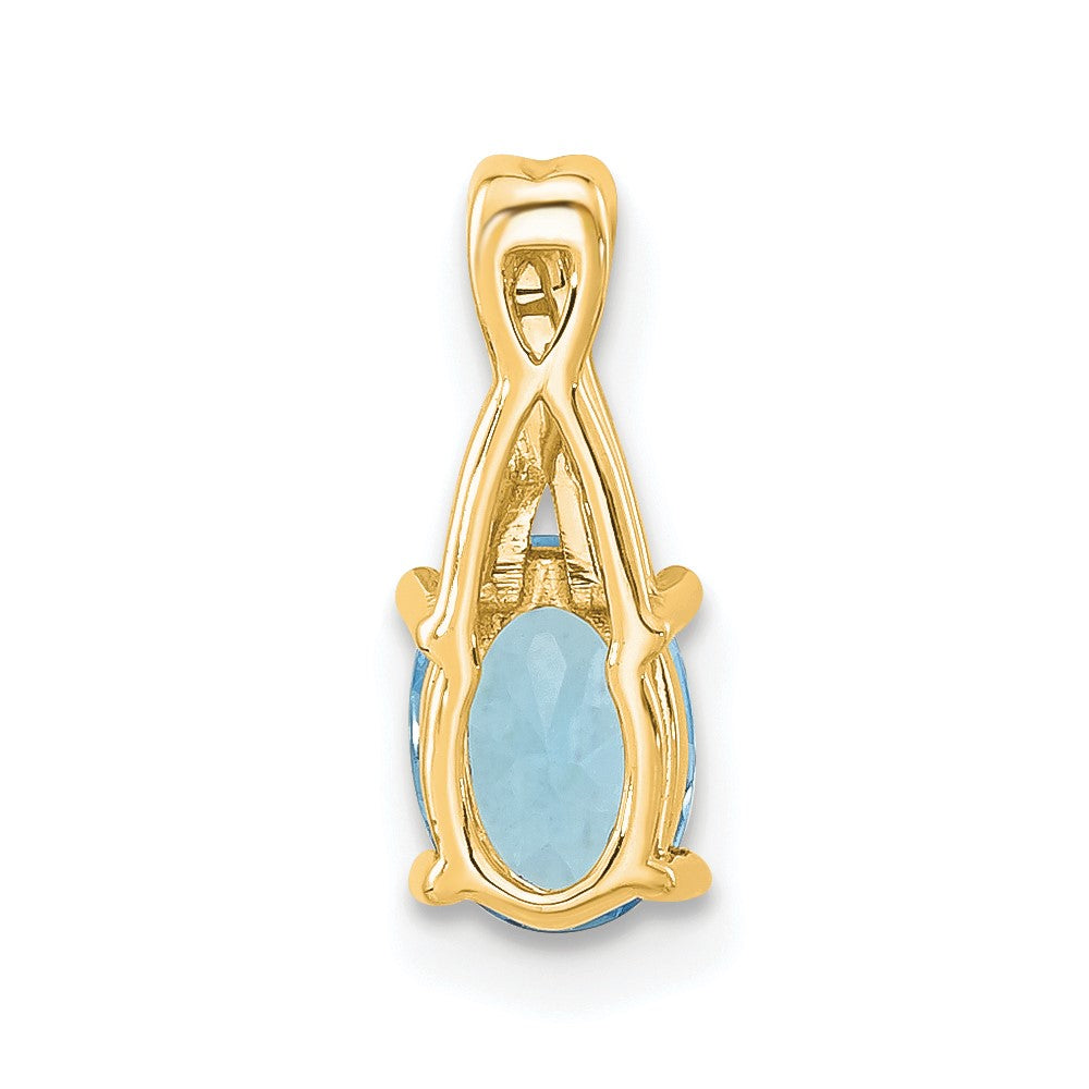 14K Yellow Gold Oval Blue Topaz and Diamond Pendant