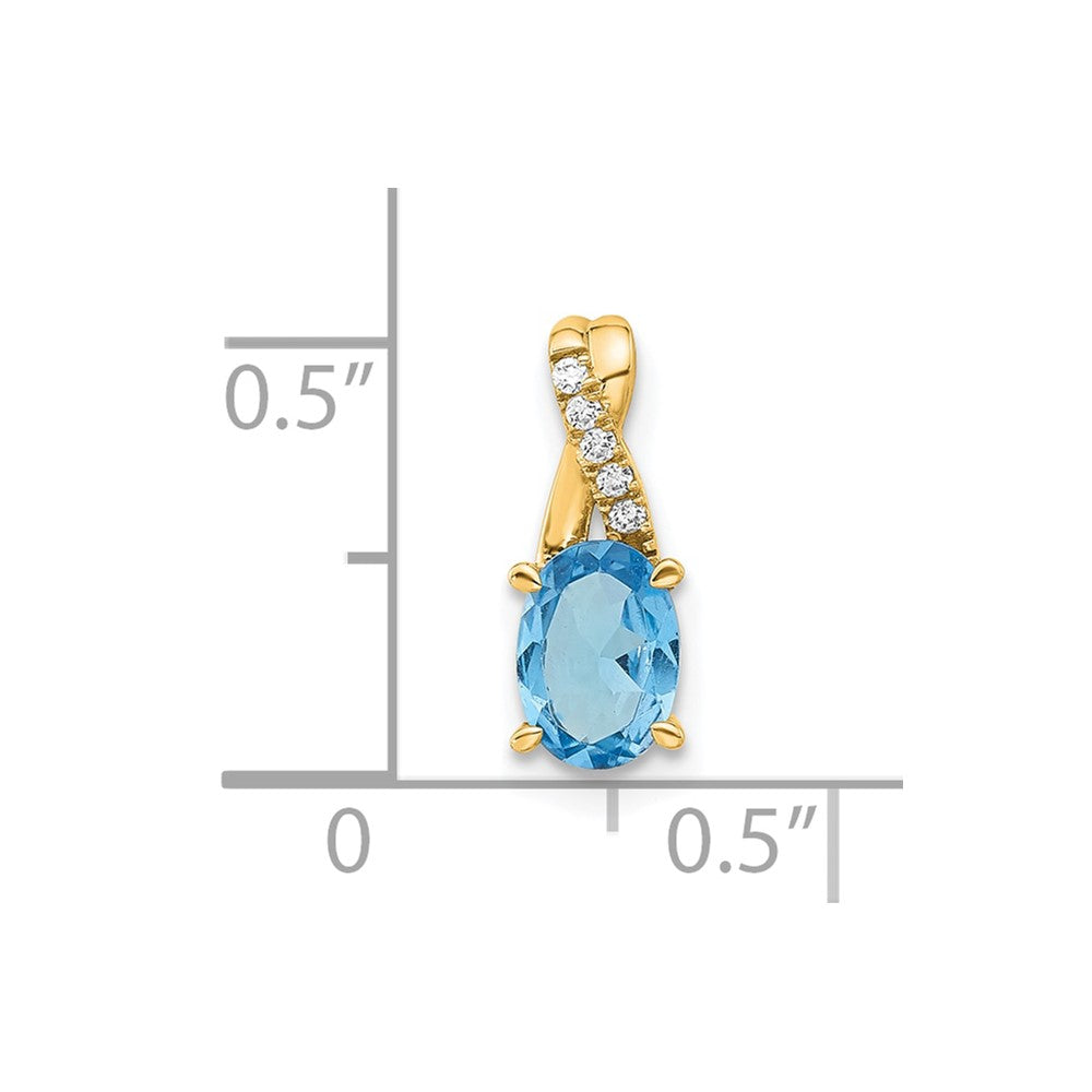 14K Yellow Gold Oval Blue Topaz and Diamond Pendant
