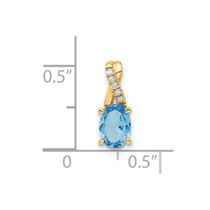 14K Yellow Gold Oval Blue Topaz and Diamond Pendant