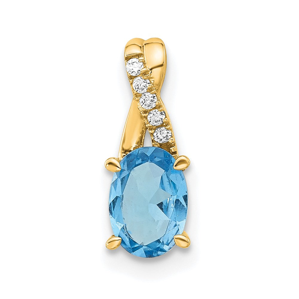 14K Yellow Gold Oval Blue Topaz and Diamond Pendant