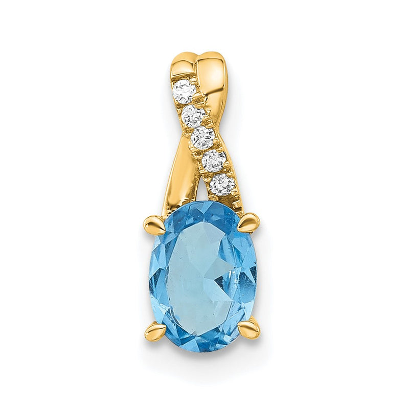 14K Yellow Gold Oval Blue Topaz and Diamond Pendant