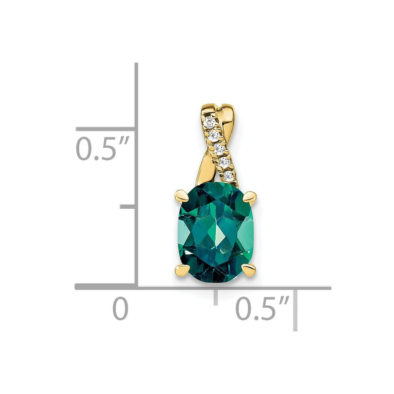 10K Yellow Gold Oval Created Alexandrite And Diamond Pendant