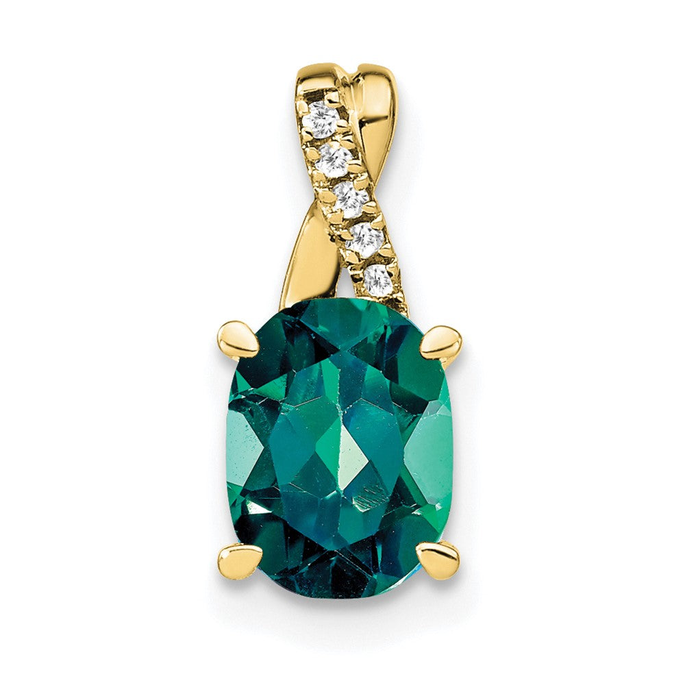 10K Yellow Gold Oval Created Alexandrite And Diamond Pendant