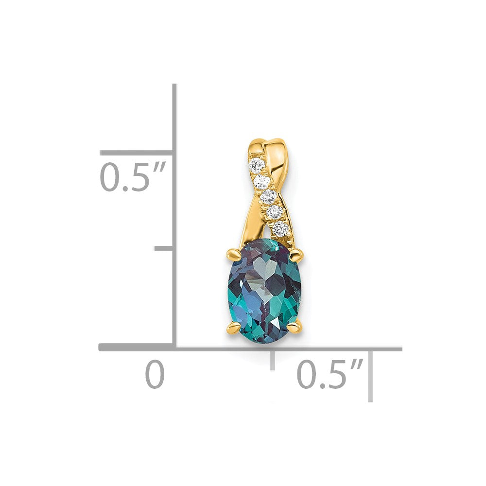 14K Yellow Gold Oval Created Alexandrite and Diamond Pendant