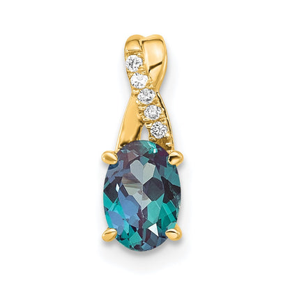 14K Yellow Gold Oval Created Alexandrite and Diamond Pendant