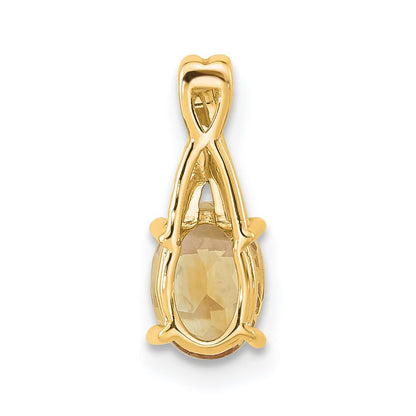 14K Yellow Gold Oval Citrine and Diamond Pendant