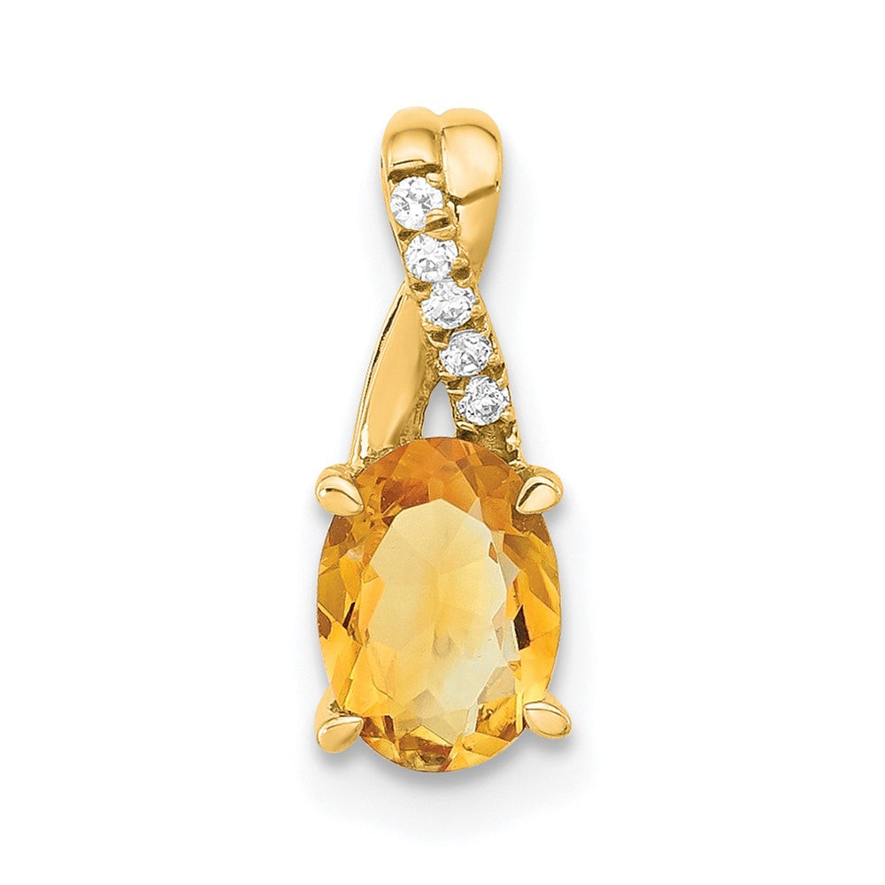 14K Yellow Gold Oval Citrine and Diamond Pendant
