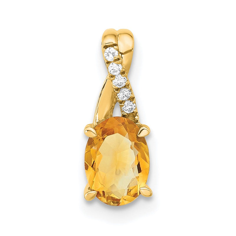 14K Yellow Gold Oval Citrine and Diamond Pendant