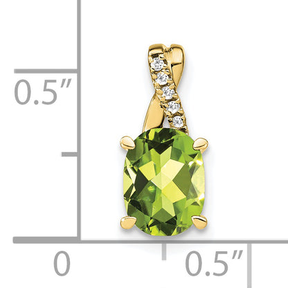10K Yellow Gold Oval Peridot And Diamond Pendant