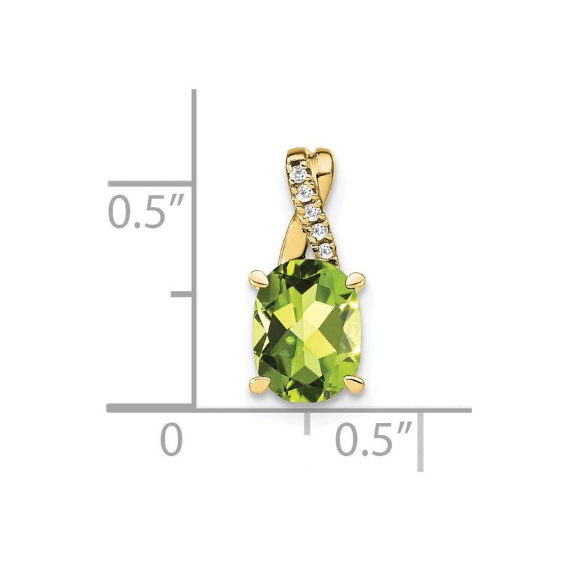 10K Yellow Gold Oval Peridot And Diamond Pendant