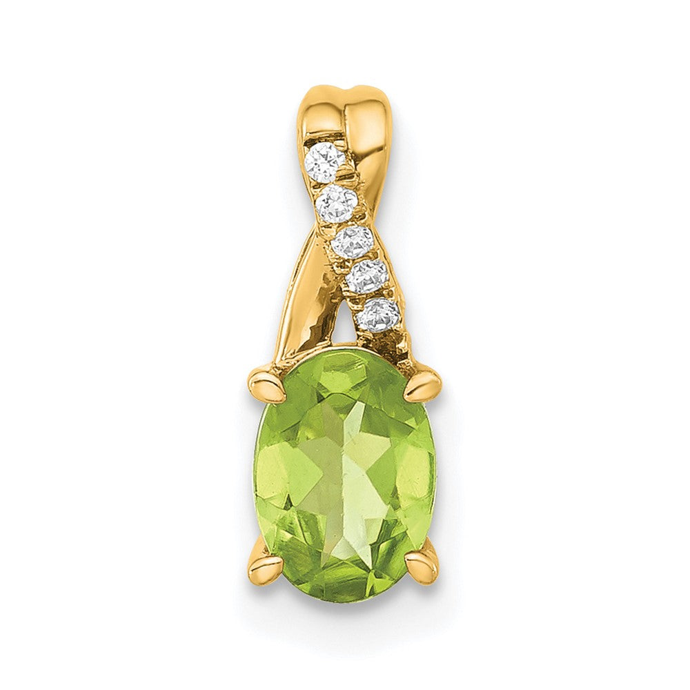 14K Yellow Gold Oval Peridot and Diamond Pendant