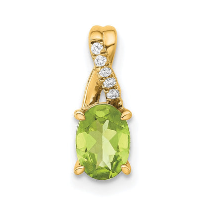 14K Yellow Gold Oval Peridot and Diamond Pendant