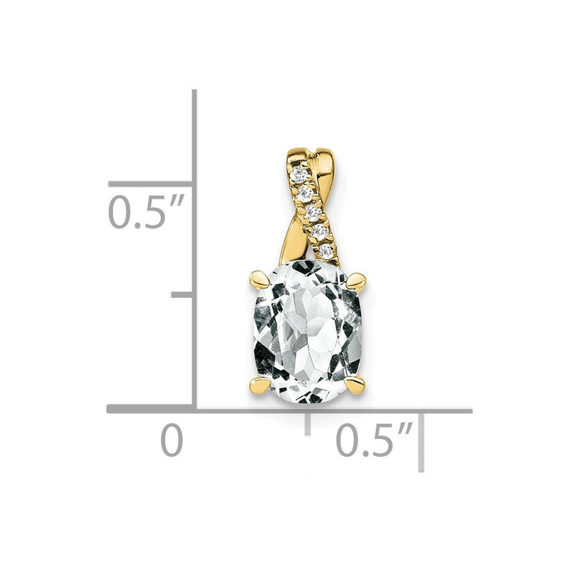 10K Yellow Gold Oval White Topaz And Diamond Pendant