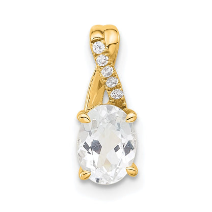 14K Yellow Gold Oval White Topaz and Diamond Pendant