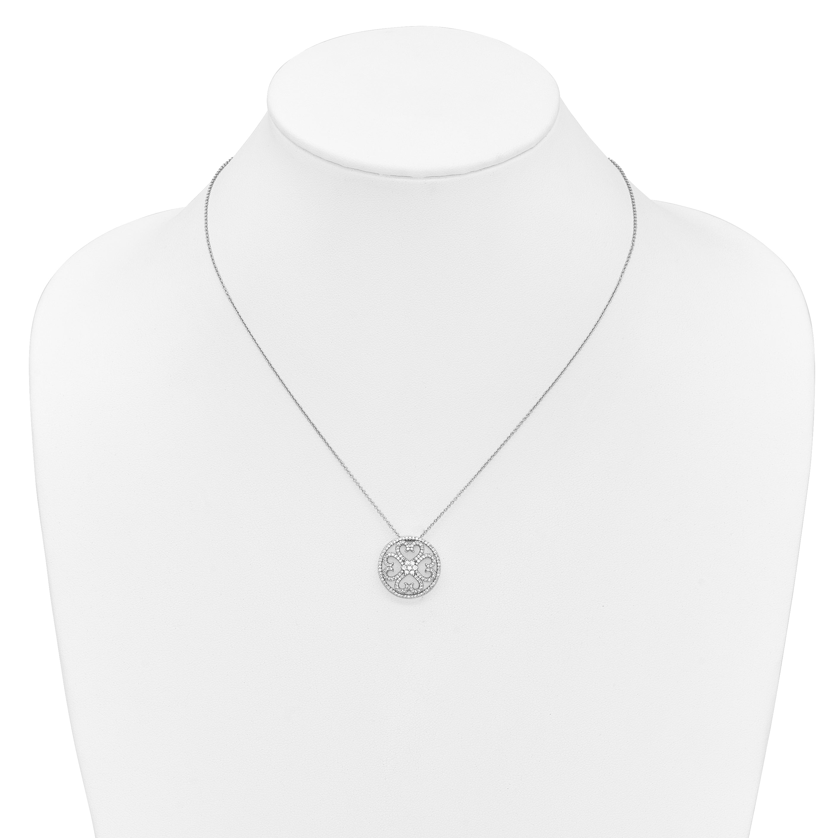 14k White Gold Real Diamond Vintage Hearts Pendant