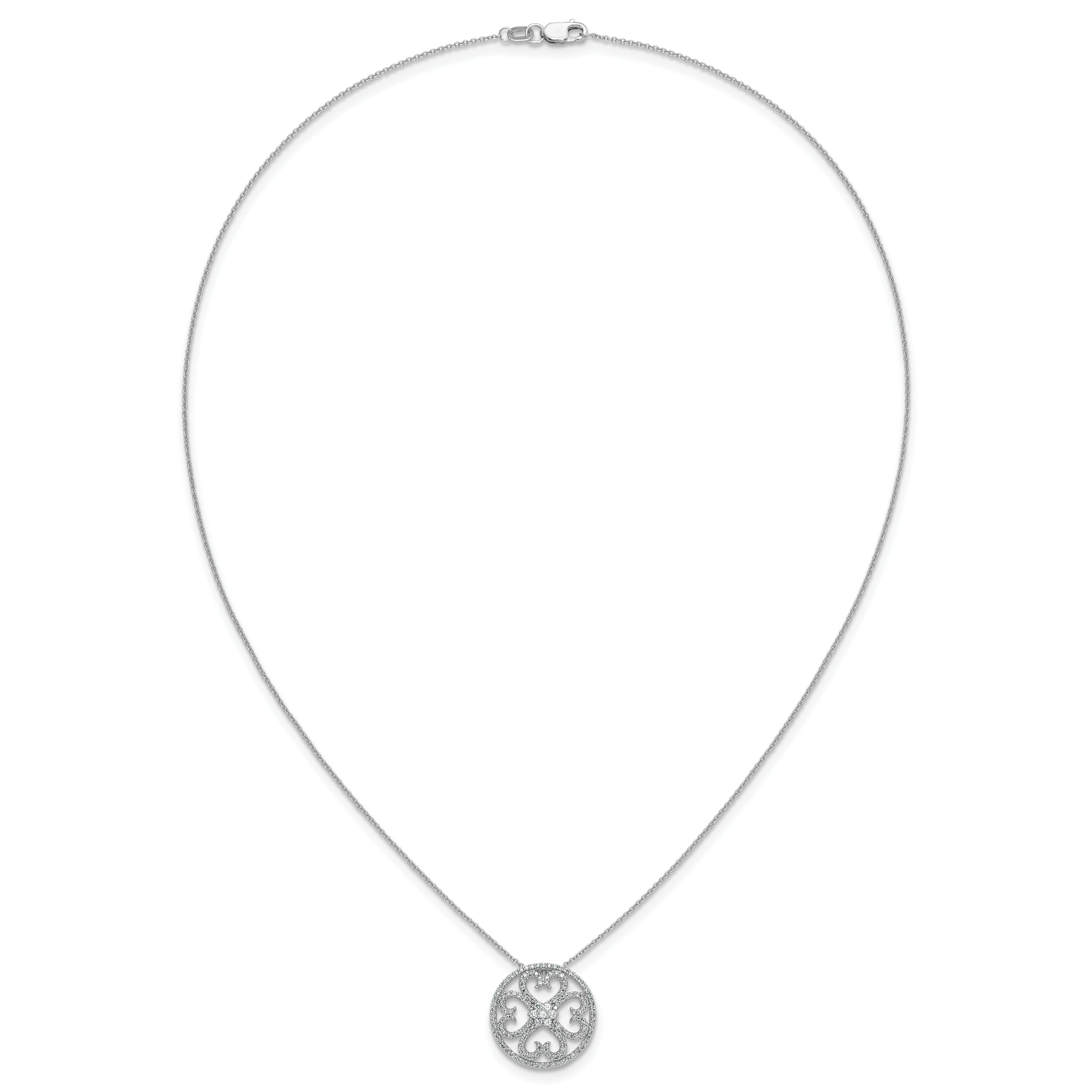 14k White Gold Real Diamond Vintage Hearts Pendant