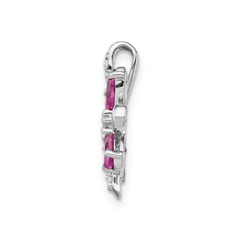 14k White Gold 14k White Gold Diamond and 2.44 Citrine/Pink Tourmaline Flower Pendant