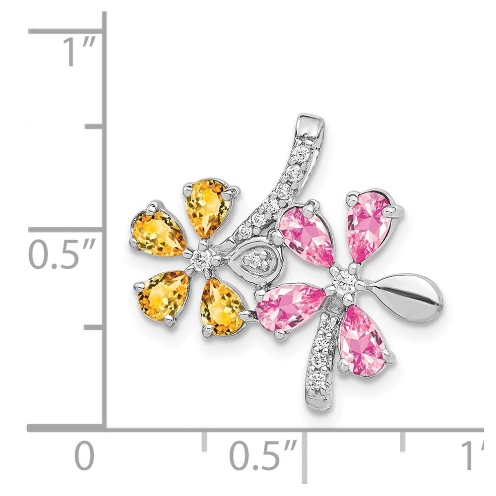 14k White Gold 14k White Gold Diamond and 2.44 Citrine/Pink Tourmaline Flower Pendant