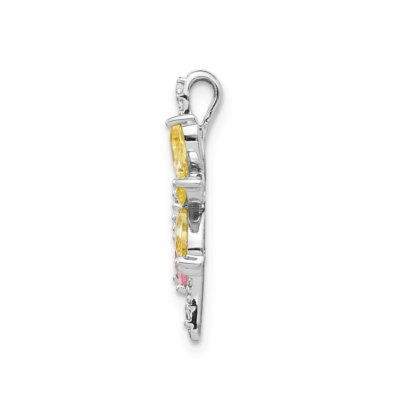 14k White Gold 14k White Gold Diamond and 2.20 Citrine/Pink Tourmaline Flower Pendant