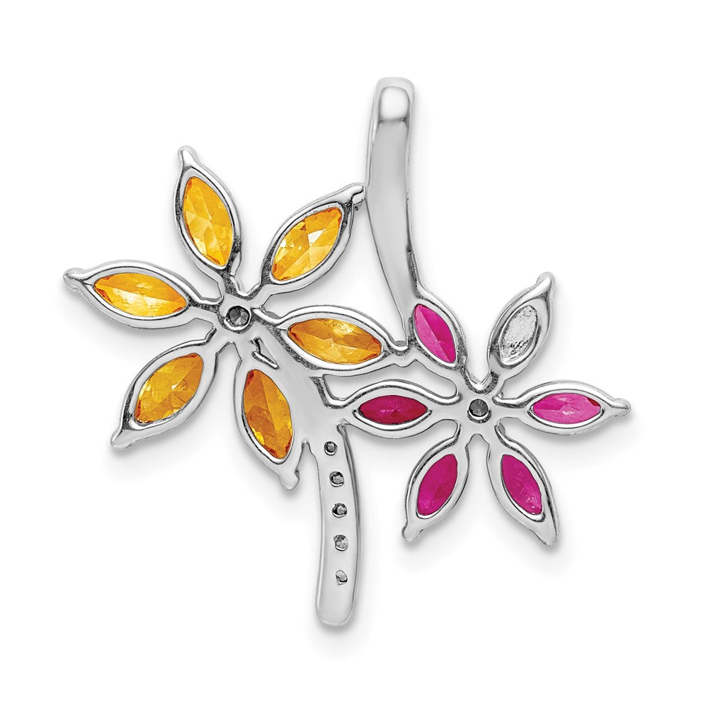 14k White Gold 14k White Gold Diamond and 2.20 Citrine/Pink Tourmaline Flower Pendant