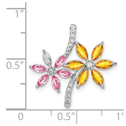 14k White Gold 14k White Gold Diamond and 2.20 Citrine/Pink Tourmaline Flower Pendant