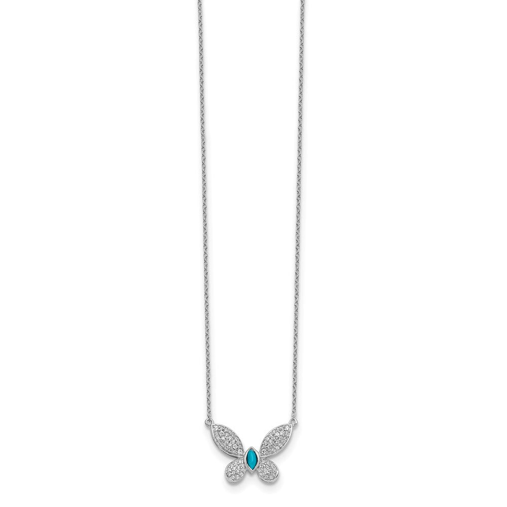 14k White Gold Real Diamond and Turquoise Butterfly Necklace
