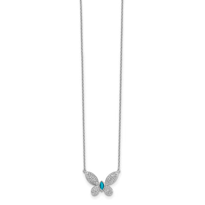 14k White Gold Real Diamond and Turquoise Butterfly Necklace