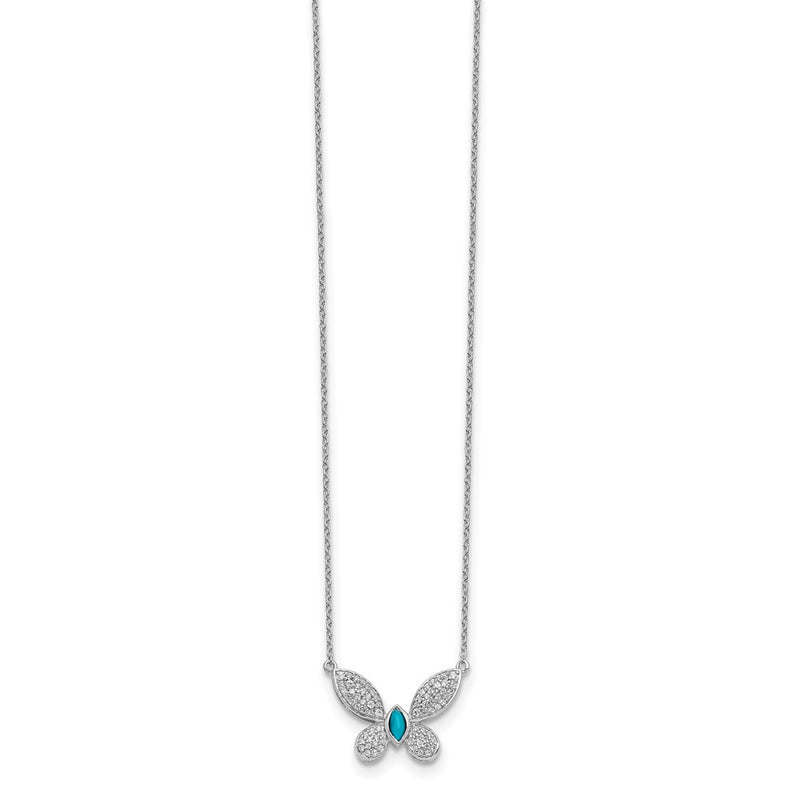 14k White Gold Real Diamond and Turquoise Butterfly Necklace