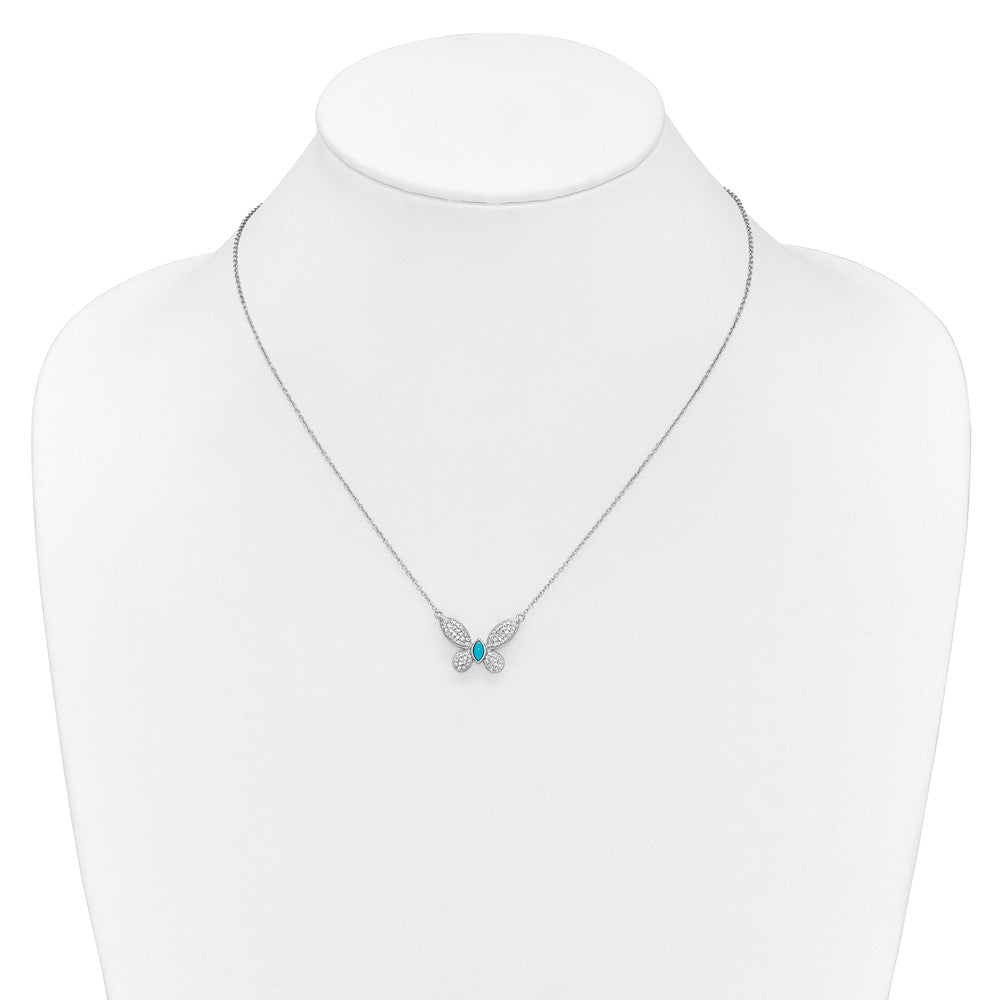 14k White Gold Real Diamond and Turquoise Butterfly Necklace