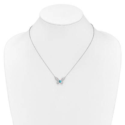 14k White Gold Real Diamond and Turquoise Butterfly Necklace