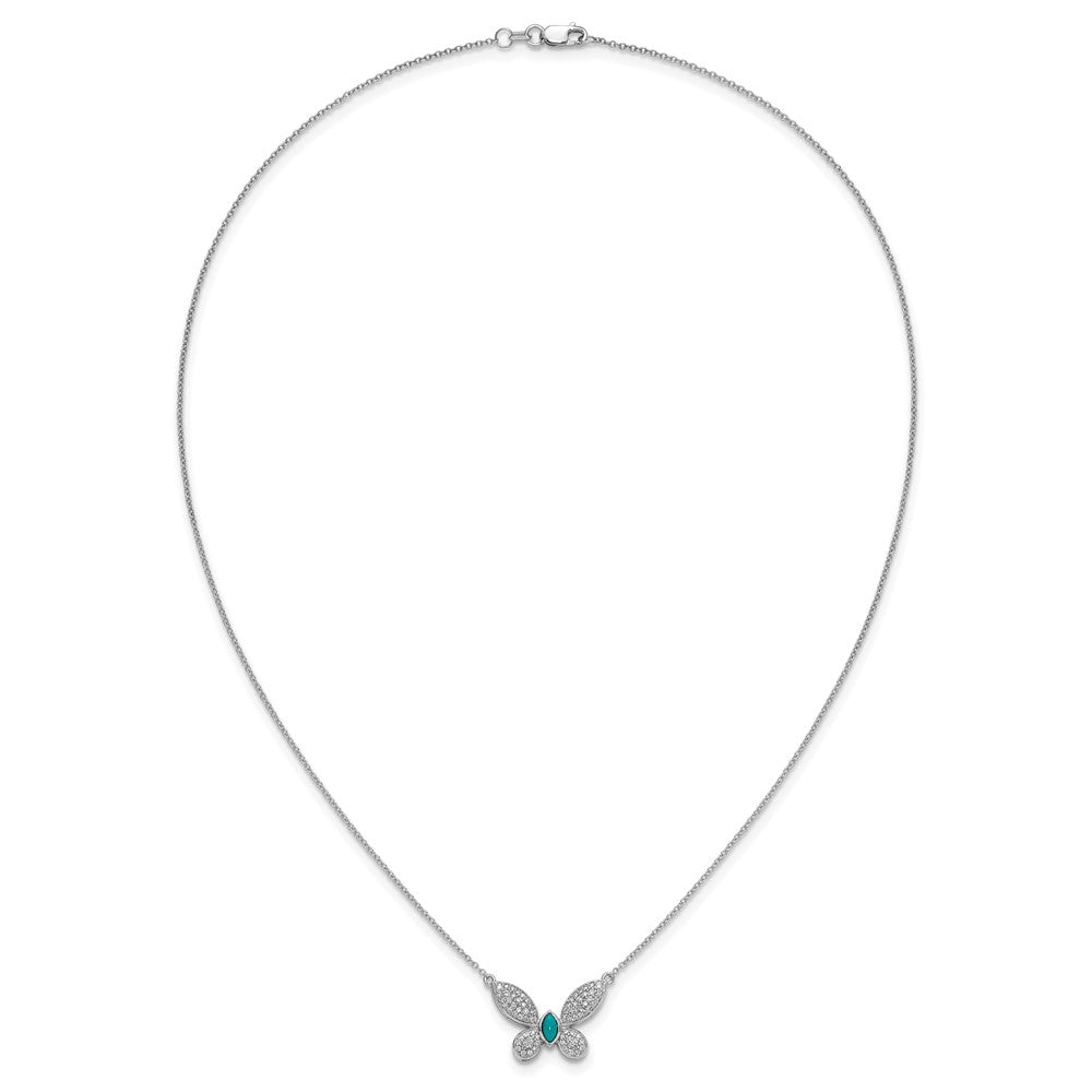14k White Gold Real Diamond and Turquoise Butterfly Necklace