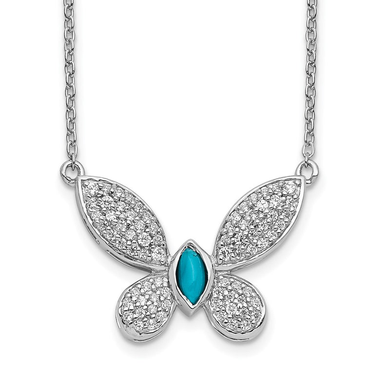 14k White Gold Real Diamond and Turquoise Butterfly Necklace