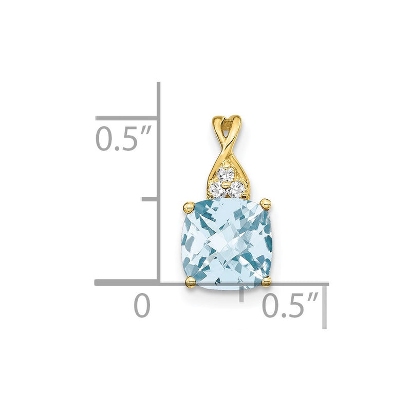 10K Yellow Gold Checkerboard Aquamarine And Diamond Pendant