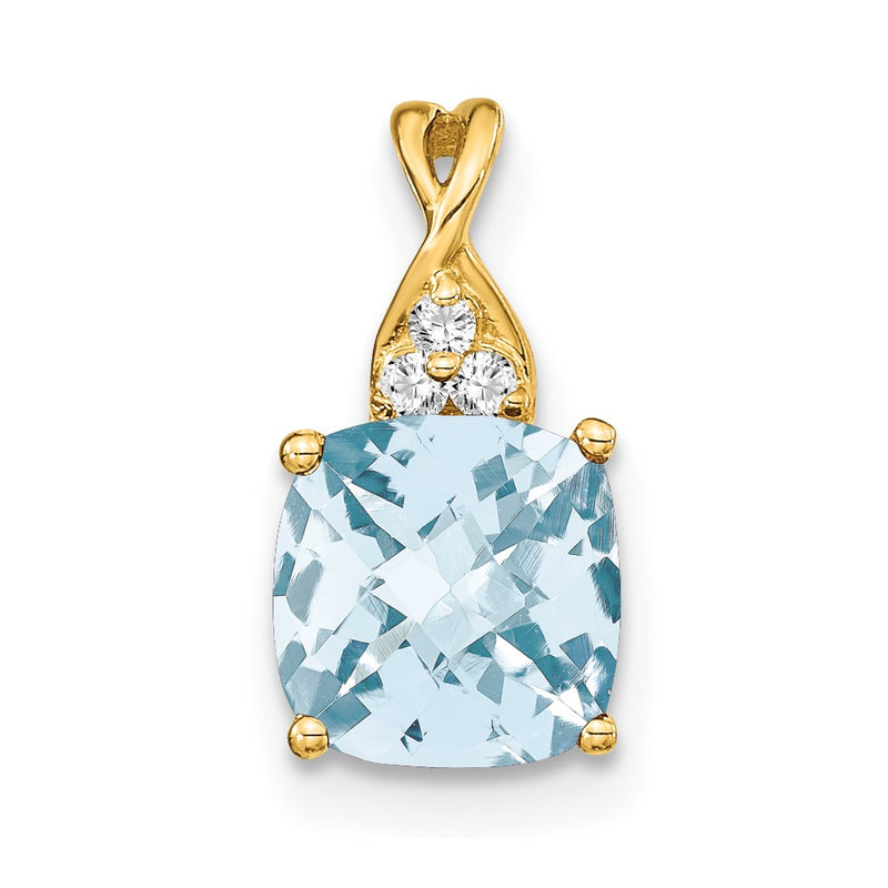10K Yellow Gold Checkerboard Aquamarine And Diamond Pendant