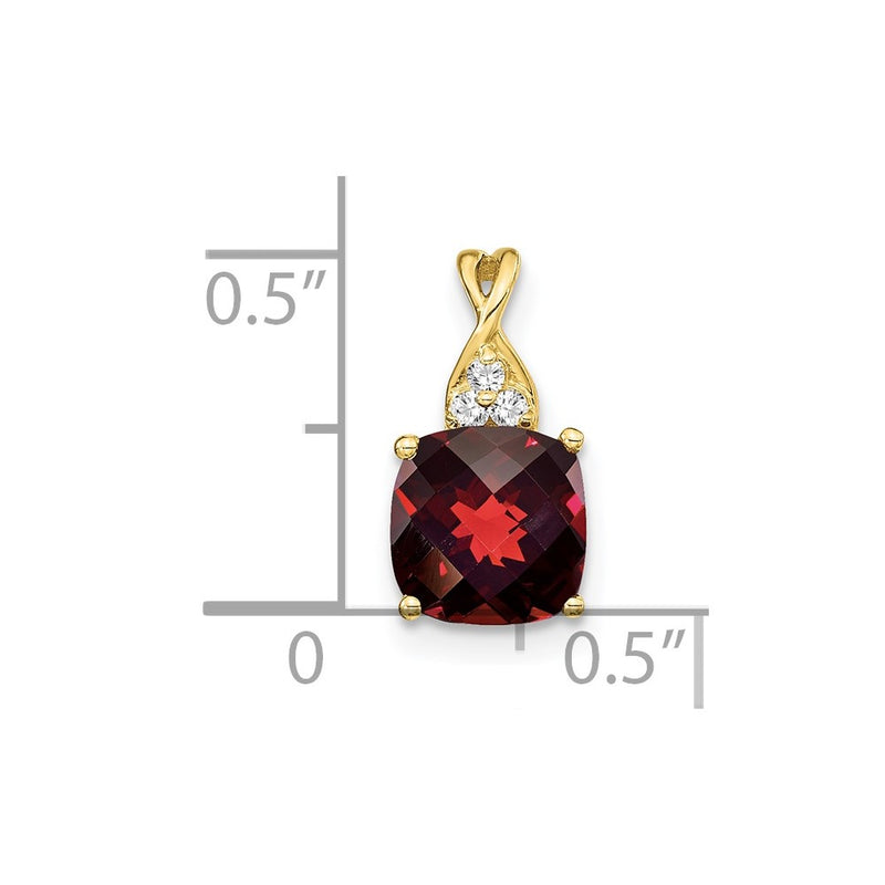 10K Yellow Gold Checkerboard Garnet And Diamond Pendant
