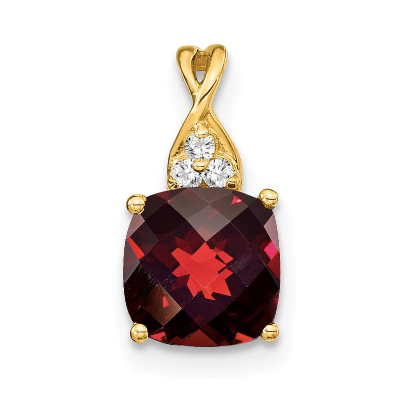 10K Yellow Gold Checkerboard Garnet And Diamond Pendant