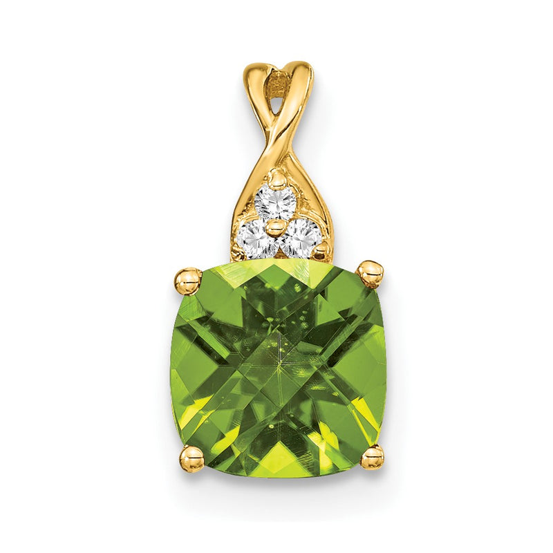 10K Yellow Gold Checkerboard Peridot And Diamond Pendant