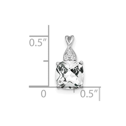 14K White Gold Checkerboard White Topaz and Diamond Pendant